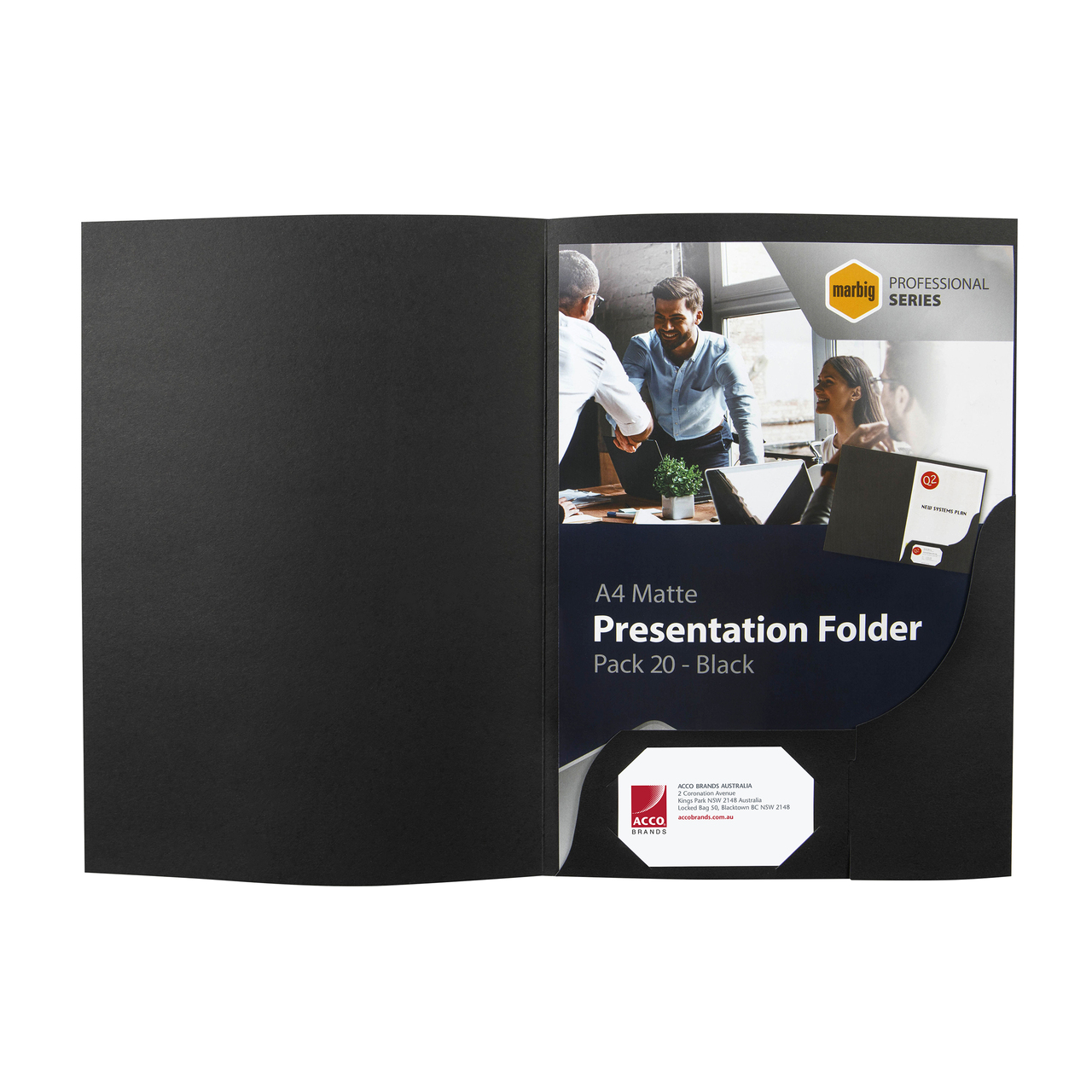 Presentation Folders A4 C/Board Packet Matte Black Pk20